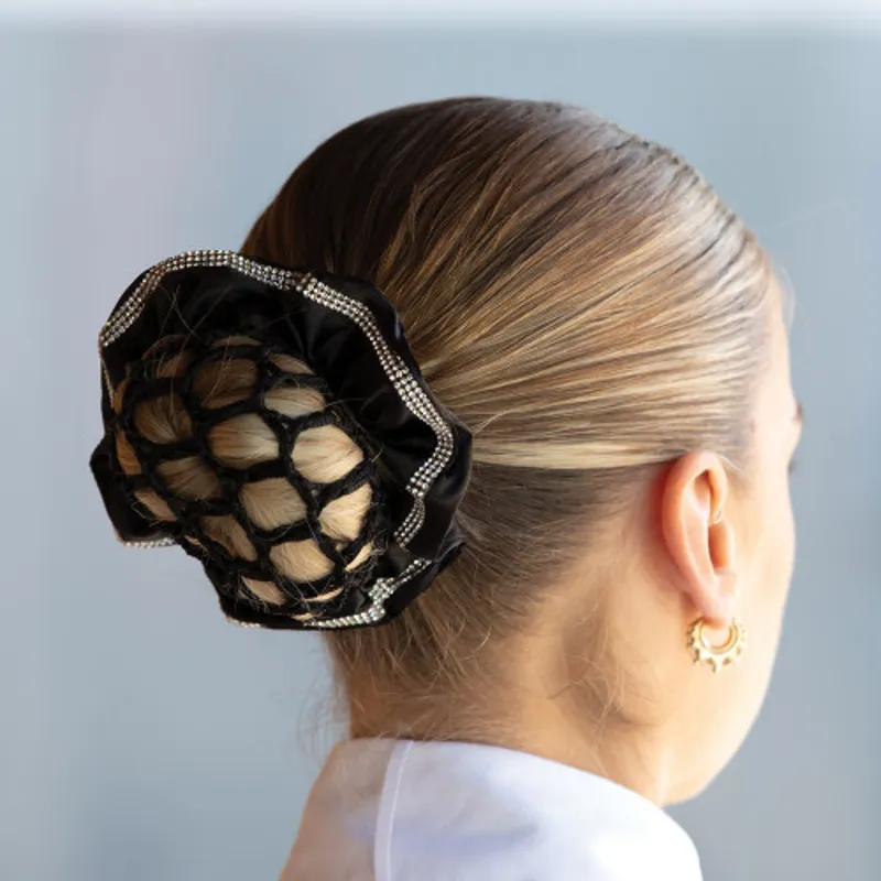 Equetech Satin Deluxe Crystal Scrunchie Black-1
